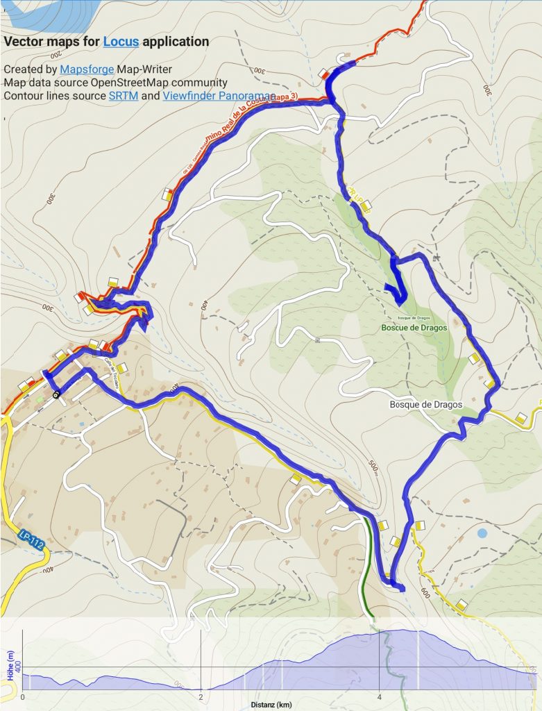 Wanderung von Santo Domingo zu den Dragos de Salvatierra - Übersicht Track