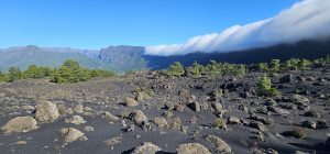 Rundwanderung El Paso - Llano del Jable - Tacande: Blick ins Aridanetal mit Wolken-Wasserfall an der Cumbre Nueva