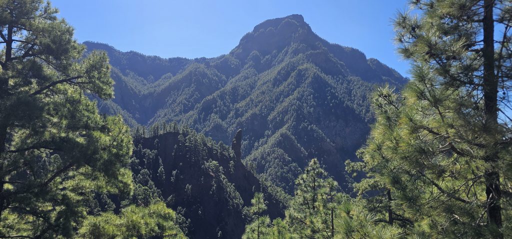 Los Brecitos - Barranco de las Angustias: Blick zum Pico Bejenado mit Roque Idafe